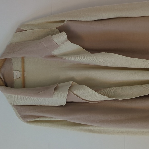 Chico's Mixed Media Wool Mix Open Boho Minimal Cardigan Dramatic Portrait collar - Picture 4 of 9